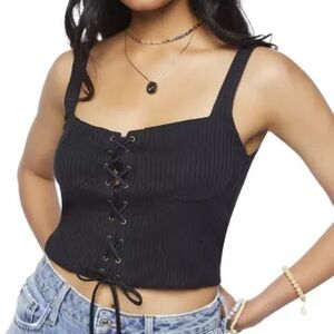 Forever 21 Black Bustier Tie Front Tank Top